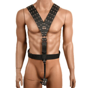 Leather Studded Harness & Cock Restraint