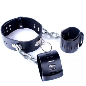 Leather Collar & Handcuffs with Heavy Chain